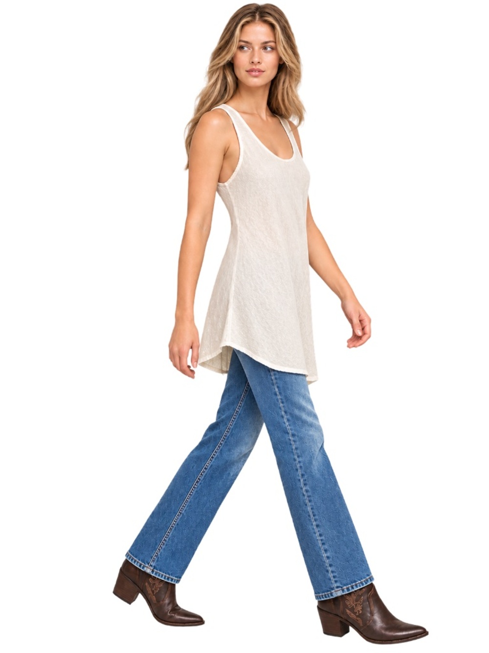 Whitney Linen Top Tank Blouse Tunic 100% Linen Bias Cut Racerback Scoop Neck S-M
